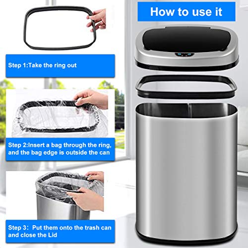 Dkeli 13 Gallon Automatic Motion Sensor Trash Can, Stainless Steel Touchless Kitchen Trash Can with Lid, 50L High-Capacity Office Bathroom Bedroom Garbage Bin