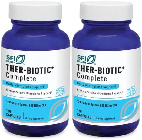 Klaire Labs SFI Health Ther-Biotic Complete, 60 Count | 12 Strain Probiotic Capsules for Digestive and Immune Support, 25 Billion CFU Gut Health Supplement, Hypoallergenic Formula