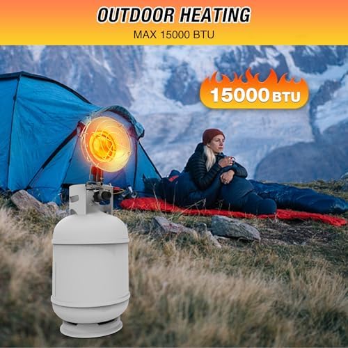 Single Tank Top Propane Heater, 15, 000 BTU Portable Radiant with Adjustable Heat Modes, Tip-Over Safety & Shut-Off Valve