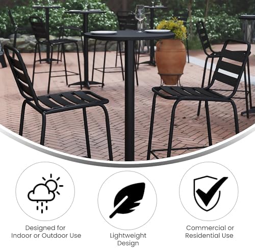 Flash Furniture 23.25" Round Aluminum Indoor/Outdoor Bar Height Table with Flip-Up Top, Heavy-Duty Aluminum Flip-Up Top Cocktail Table, Silver