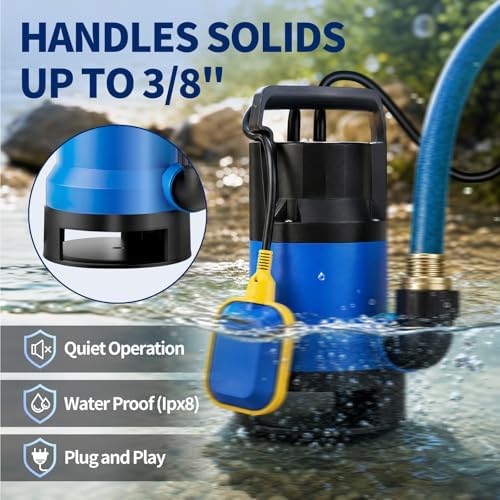 1.1HP Submersible Sump Pump, 4600 GPH Electric Water Pump with Automatic Float Switch, Portable Utility Pump for Pool Draining, Basement
