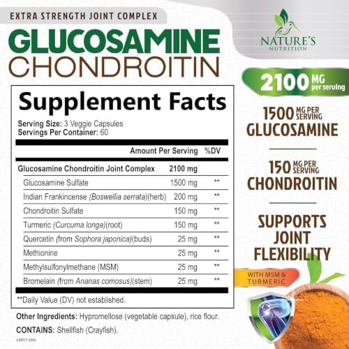 Glucosamine Chondroitin MSM 2100mg - Joint Support Supplement for Joint Mobility & Cartilage Support For Men and Women - Glucosamine Supplements with Turmeric & Boswellia, USA Bottled - 120 Capsules