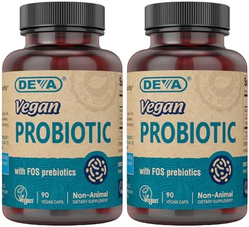 Deva Vegan Probiotic with FOS Prebiotics Supplement - 2 Billion CFU with 100 MG of Prebiotics Per Serving for Men & Women - Non-Dairy Gluten Free - Naturally Shelf Stable - 90 Capsules
