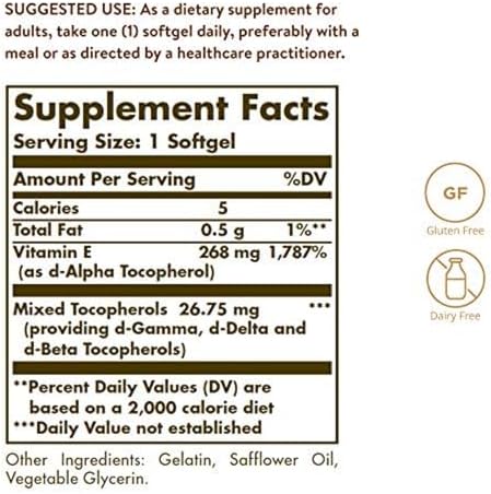 Solgar Vitamin E 268 MG (400 IU) (d-Alpha Tocopherol & Mixed Tocopherols)