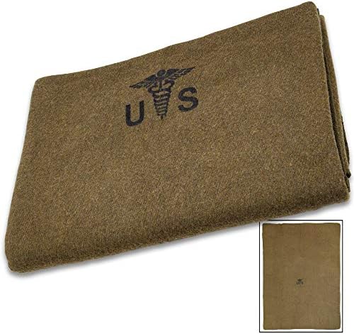 Reproduction US Army Medic Wool Blanket - Military Specs | 80% Wool Construction, Printed Logo, Great for Camping, Survival, Sporting Events