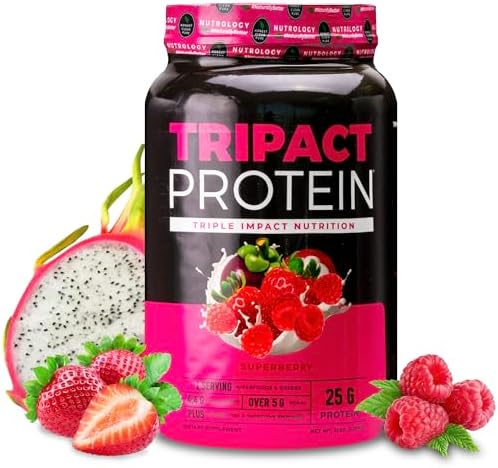 TRIPACT Protein Powder Vanilla Latte Cinnamon - 40 Servings | 7-in-1 Meal Replacement, Grass Fed Whey Protein, Pea Protein, Rice Protein, Greens Blend, Recovery Support