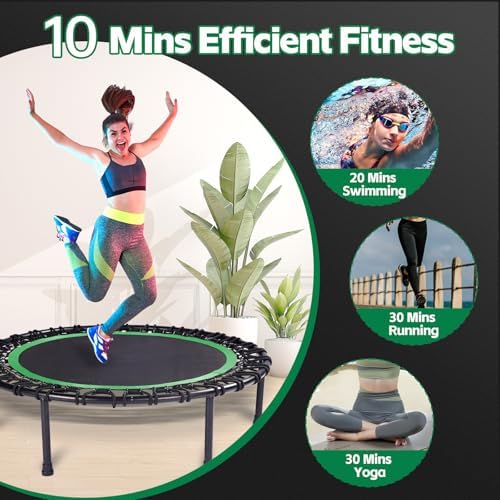40" Mini Trampoline for Adults, Fitness Rebounder with Elastic Bands, Indoor Exercise Trampoline, Low Impact Workout Equipment for Home Gym