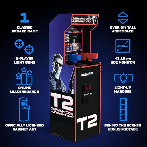 Arcade1Up Terminator 2 Deluxe Arcade Machine with Real-Feel Arcade Guns | 17-Inch BOE Color Monitor, Dual Speakers and Wi-Fi Online Leaderboards