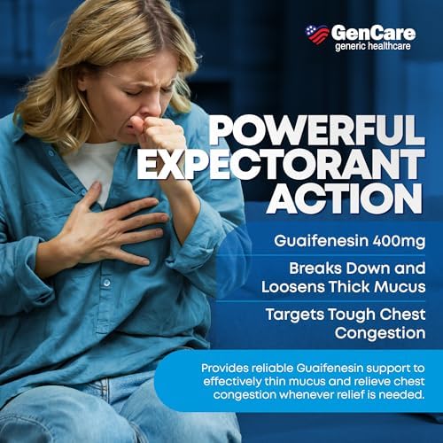 GenCare Mucus Relief Expectorant Guaifenesin 400mg, 200 Tablets | Compares to Mucinex; fast-acting expectorant, chest congestion relief
