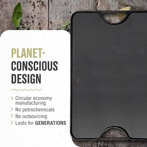 Victoria Rectangular Cast Iron Griddle. Double Burner Griddle, Reversible Grill, 13 x 8.5 Inch, Seasoned with 100% Kosher Certified Non-GMO Flaxseed Oil, Model: GDL-189