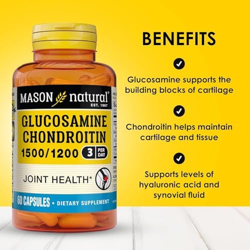 MASON NATURAL Glucosamine Chondroitin 1500/1200 & Vitamin C, 30 Day Supply | 1500mg glucosamine & 1200mg chondroitin with 198mg vitamin C & manganese to support joint cartilage, flexibility & mobility