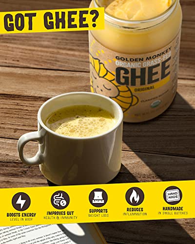 GOLDEN MONKEY Organic Ghee Butter – Grass Fed Clarified Butter for Cooking, Baking