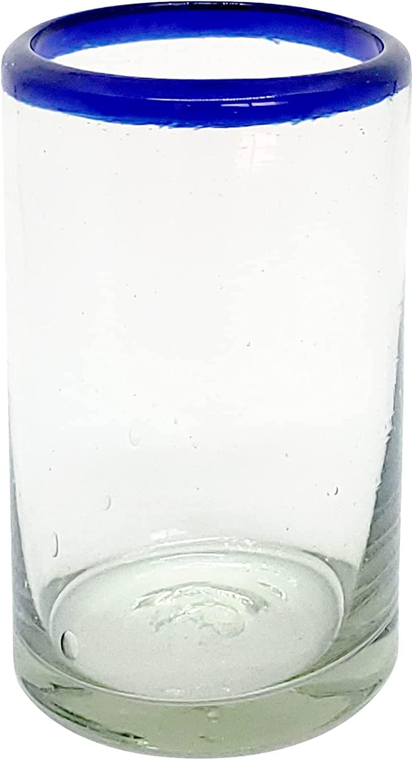 Cobalt Blue Rim 120 oz Pitcher and 6 Drinking Glasses set, Recycled Glass, Lead-free, Toxin-Free (Pitcher & Glasses)