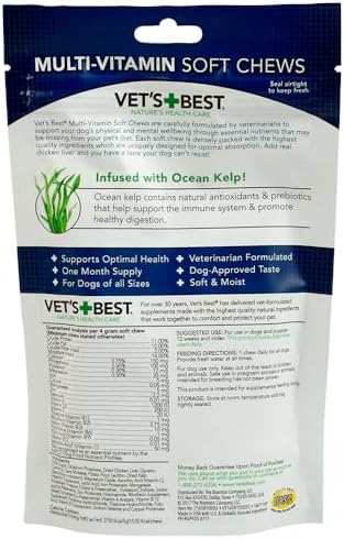 Vet's Best Multi-Vitamin Soft Chews for Dogs, Daily Wellness, 30 Count | Daily Multivitamin Soft Chews, Supports Physical & Mental Wellness