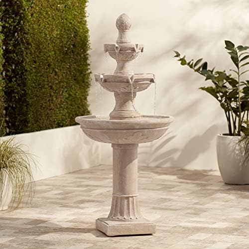 John Timberland Stafford 48" Three Tier Traditional Garden Outdoor Fountain | Large Italian Indoor Decor Faux Stone Floor Waterfall 3-Tier Standing