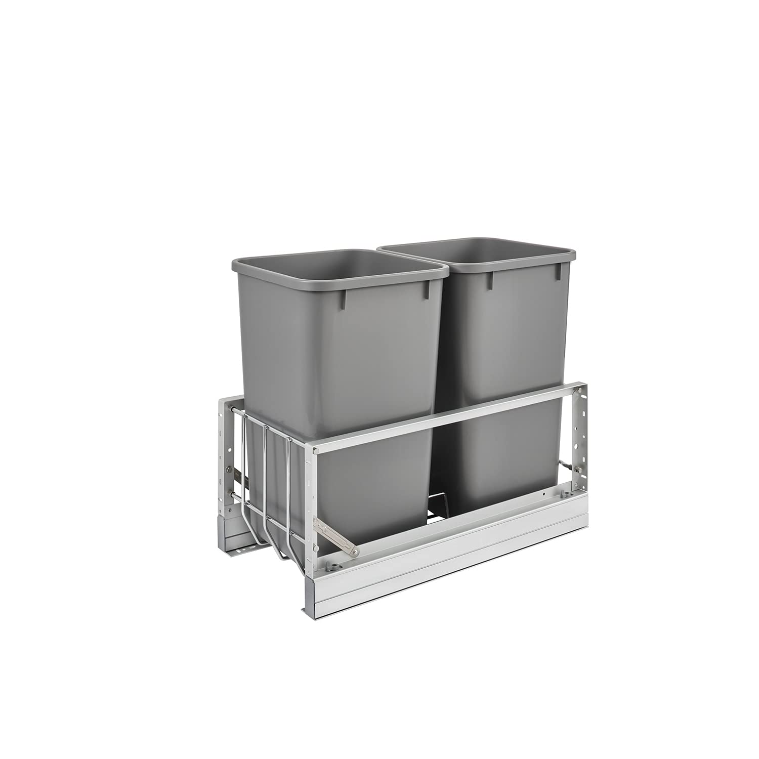 Rev-A-Shelf - 5349-18DM-217 - Double 35 Qt. Pull-Out Brushed Aluminum and Silver Waste Container