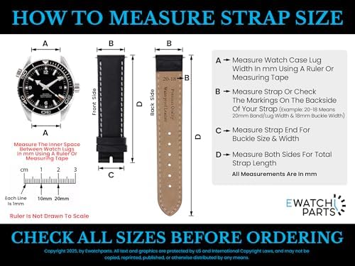 Ewatchparts 19mm Black With White Stitching Leather Watch Band Replacement Watch Strap Silver Buckle Compatible With Invicta Russian