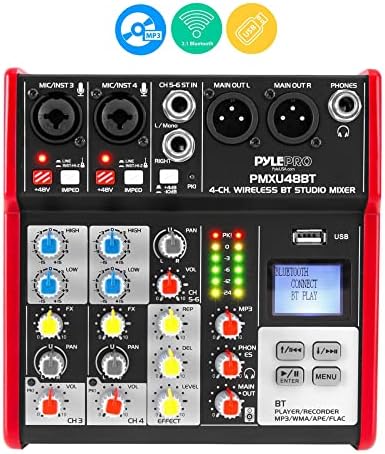 Pyle Studio Audio Sound Mixer Board - 4 Channel Bluetooth Compatible Professional Portable Digital DJ Mixing Console W/USB Mixer Audio Interface