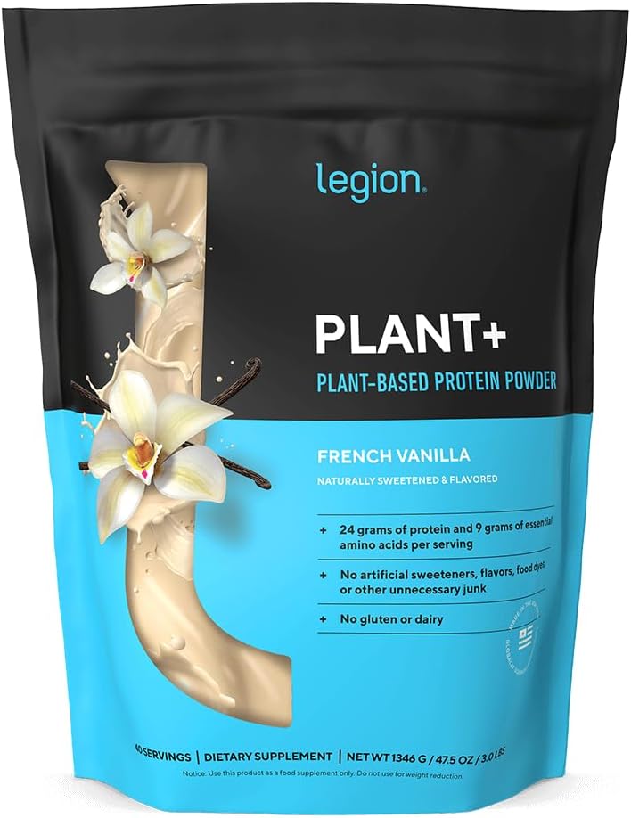 LEGION Plant+ Vegan Protein Powder, Chocolate - Rice and Pea, Plant Based Protein Blend. Gluten Free, GMO Free, Naturally Sweetened and Flavored, 20 Servings, (Chocolate)