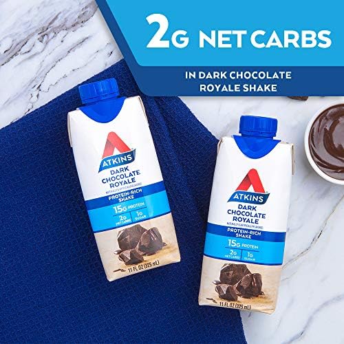 Atkins Dark Chocolate Royale Protein-Rich Shake. Rich and Creamy with Protein. Keto-Friendly and Gluten Free. (4 Shakes), 11 Fl Oz