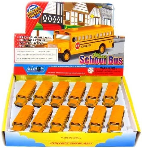 🚌 KiNSFUN Classic Long Nose School Bus 2½" Die Cast Metal w/ Pull Back Action 12 Pack