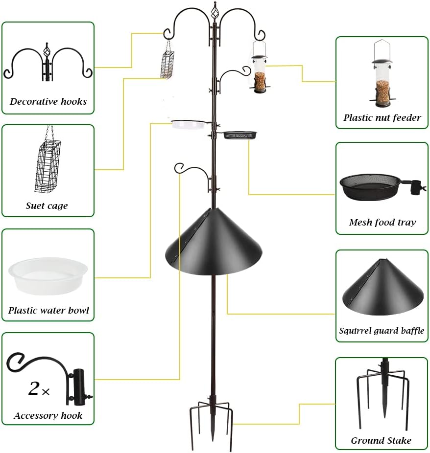 Deluxe Bird Feeding Station Kit with Multi Feeder Hanging Pole, Metal Suet Feeder, Bird Bath