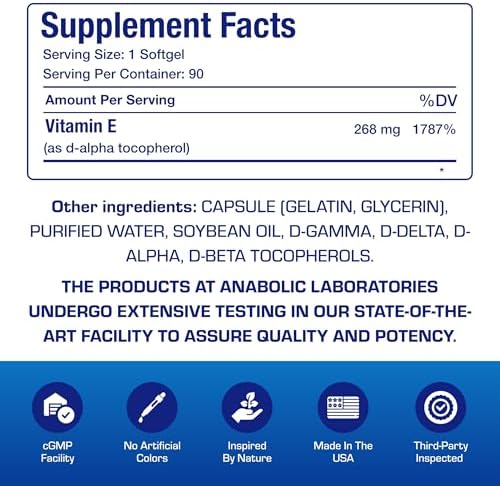 Vitamin E 400 IU Softgels - Clinical Formula Natural Vitamin E Supplement Complex with d-Alpha Tocopherol & Mixed Tocopherols for Hair Skin & Nails