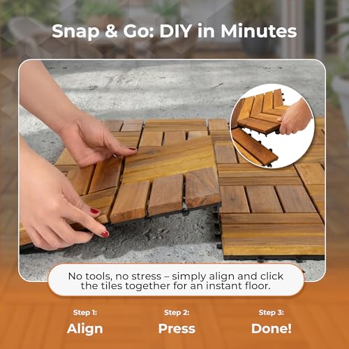 Majestick Goods 8-Pack Slat Acacia Wood Interlocking Deck Tiles