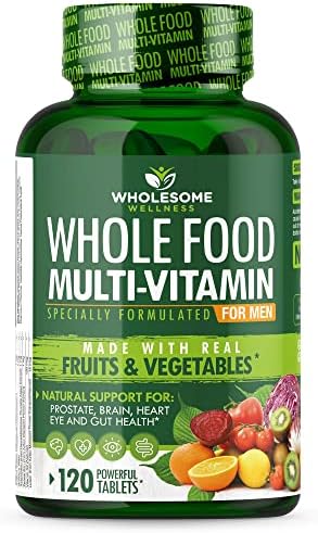 Wholesome Wellness Whole Food Multivitamin for Men - Natural Multi Vitamins, Minerals, Organic Extracts - Vegan Vegetarian - 120 Tablets