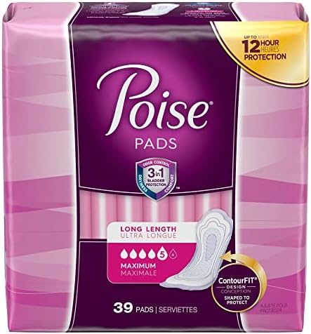 Poise Incontinence Pads, Maximum Absorbency, Long, 12 ct