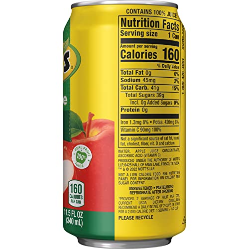 Mott's 100% Original Apple Juice, 11.5 fl oz can (Pack of 24)