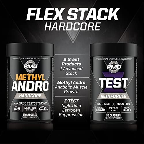 PMD Sports Flex Stack Hardcore 24-Hour Healthy Stack - 90 Capsules | Methyl Andro Hardcore, Z-Test, Increased Muscle Mass Support, Strength Support