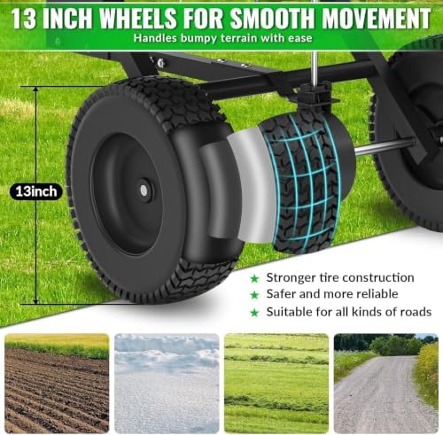 VELPAX 200LB Tow Behind Broadcast Spreader, Fertilizer Spreader Holds up to 550 lbs with 13" Pneumatic Tires and Adjustable Flow Control Lever