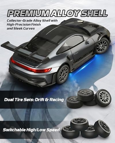 ARRIS 1/43 911 RC Drift Car 4WD with Gyro Full Proportional RTR | Alloy Body, 20KM/H Speed, Extra Drift Tires, Silent Bearings, LED Lighting