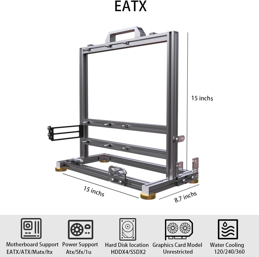 DIY Open Frame PC Chassis, Aluminum Computer Case, Supports ITX Motherboard, Excellent Cooling, Type-C Support