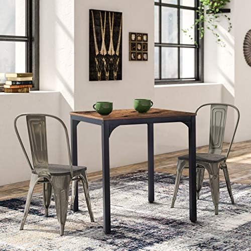 MUPATER Square Table 27.6" W x 27.6" L x 29.5" H, Rustic Brown Metal Frame