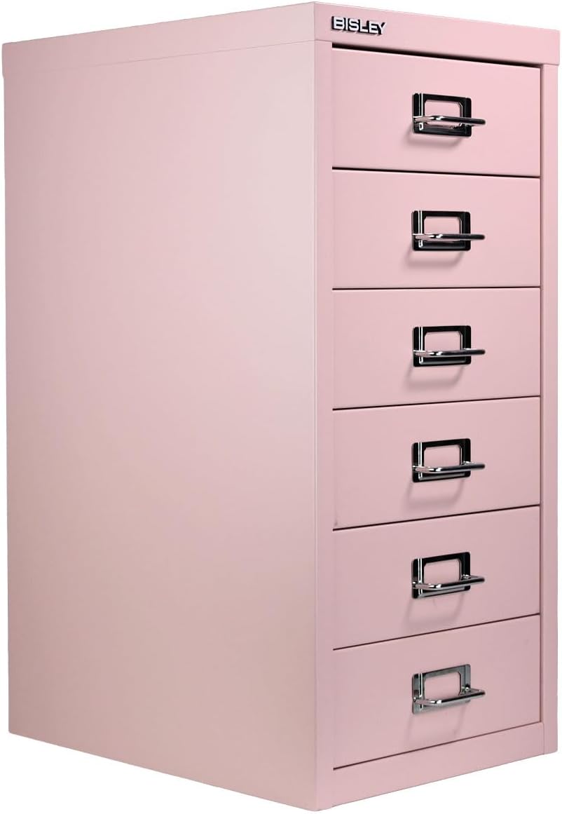 5-Drawer Steel MultiDrawer Cabinet - Orange, by Bisley | Chrome Pull Handles with Label Holders, Powder-Coated Steel, Removable Drawers, Desktop Storage, Labels Included
