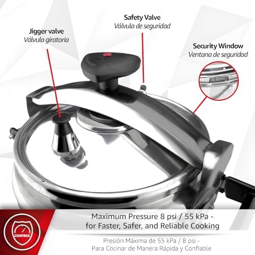 MAGEFESA Chef 23-Quart Aluminum Pressure Cooker – Stainless Steel Lid, Thermodiffusion Base, 3 Safety Systems, Fast & Even Cooking