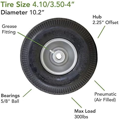 Marathon 02310 Pneumatic Air Filled Hand Truck and All-Purpose Tires on Wheels-4.10/3.50-4 Inch, 2.25" Offset Hub