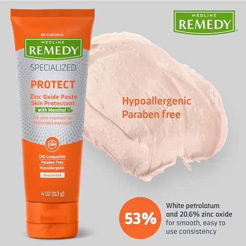 Medline Remedy Specialized Zinc Oxide Paste with Menthol (4 oz Tube), Unscented, Calamine, Incontinence Care, Diaper Rash, Wetness Protection