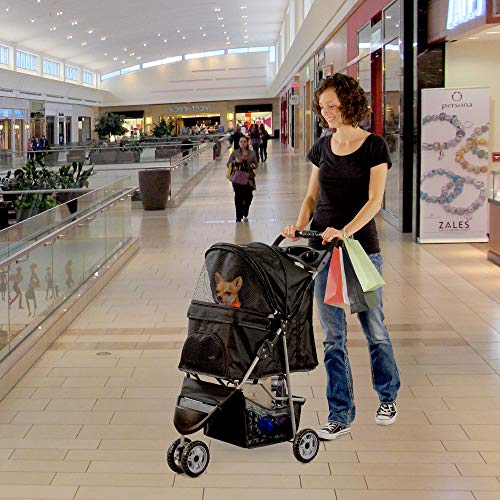 VIVO Black 3 Wheel Pet Stroller for Cat, Dog and More, Foldable Carrier Strolling Cart, STROLR-V003K