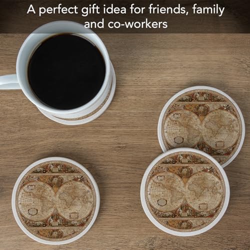 Thirstystone Old World Passages Round Natural Sandstone Coaster 4 Pack | 4" Diameter, Manufactured in the USA, Protective Cork Backing