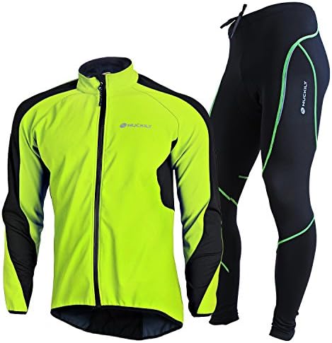 Men's Cycling Jersey Set, Winter Thermal Fleece Lining Waterproof Long Sleeve Jacket with Padded Riding Pants