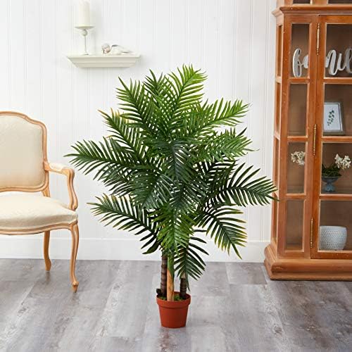 Nearly Natural 4 ft Artificial Areca Palm Tree Real Touch Decor with Pot | Natural-Looking Trunks, 130 Lifelike Leaves, Non-Decorative Nursery Pot