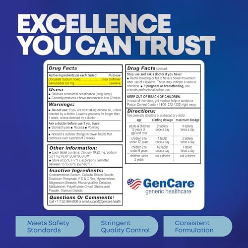 GenCare Senna-S Laxative Plus Stool Softener, Dual Action, 200 Ct