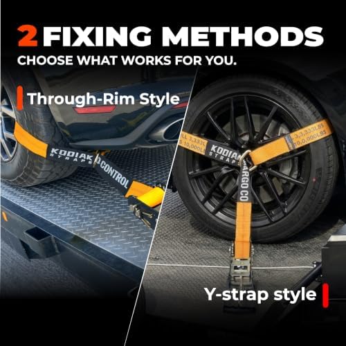 Adjustable Vehicle Tire Tie Down Straps Kit– 4pk Heavy Duty Tire Straps with Snap Hooks 10