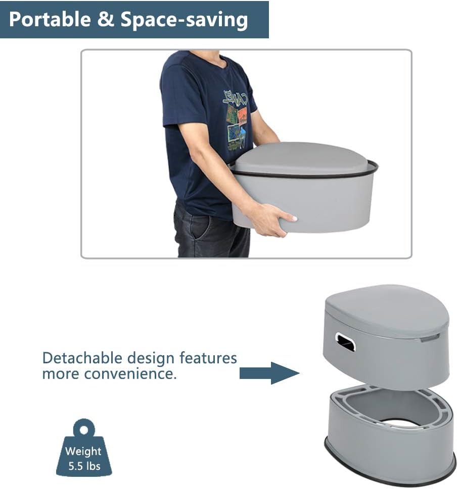 VINGLI Portable Toilet | Indoor Outdoor Commode w/Detachable Inner Bucket & Removable Paper Holder, Lightweight & Compact for Camping, Boat, Van
