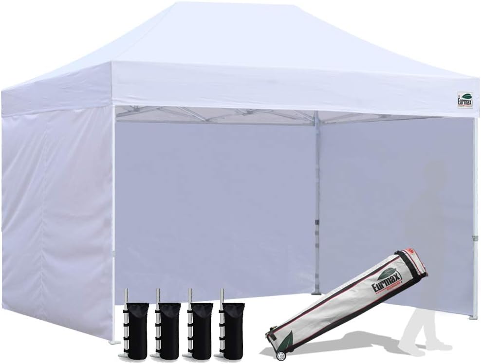 Eurmax USA 10x10 Pop Up Canopy Tent,Commercial Tent with Patented No-Tip Rolling Bag,4 Zippered Removable Walls,UV & Water Resistant Canopy Top,Heavy Duty Outdoor Gazebo,Instant Shelter(White)
