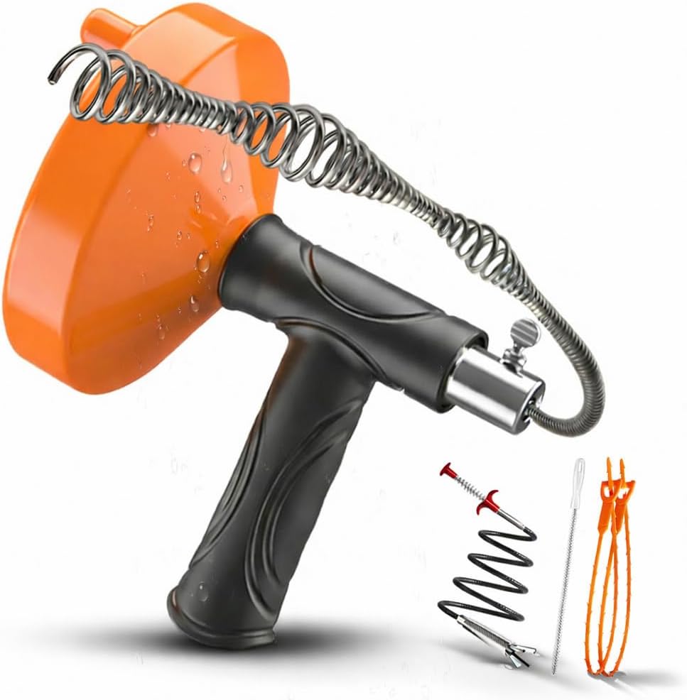 33 Feet Drain Snake Auger, Plumbing Snake Drain Hair Clog Removal Tool, Sink Unclogger Drain, Heavy Duty Drum Auger