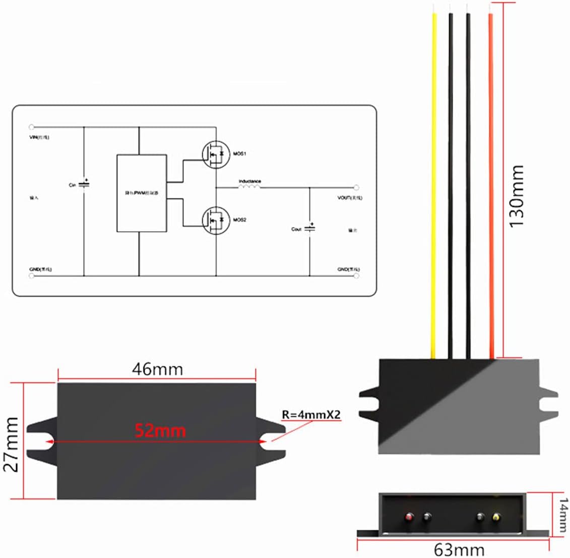 DC to DC 6V 2A 3A Converter Buck Module 12V 16V 6V-22V Buck to 6V 3A Max Power Converter IP67 Waterproof with Overcurrent Overheat Short-Circuit Undervoltage Protection (6V 3A, Black)